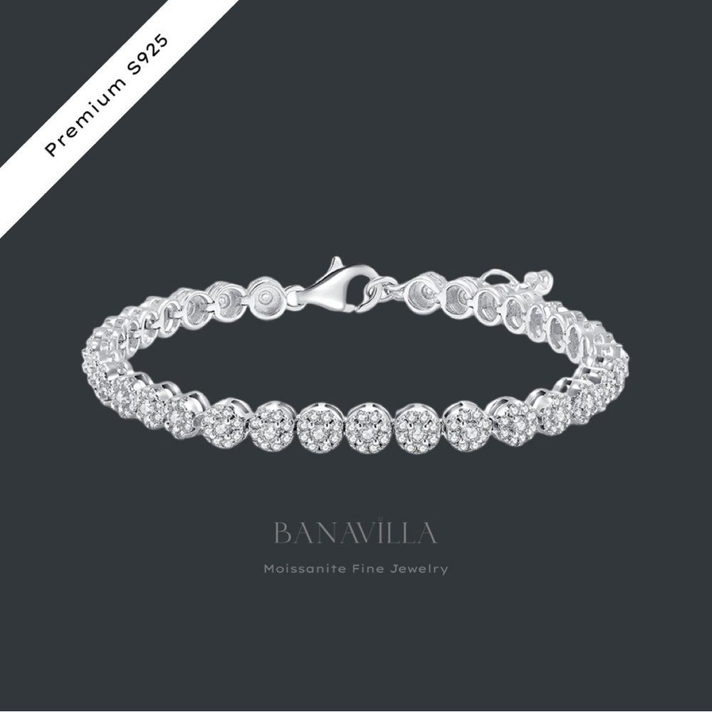18k Gold Plated S925 Tennis Bracelet with Brilliant Diamond Halo - Picture 8 of 8
